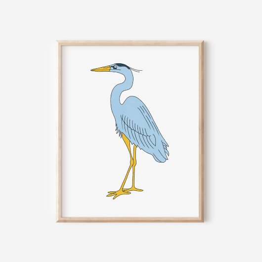 Poster Illustration d'un héron bleu côtier dessinée à la