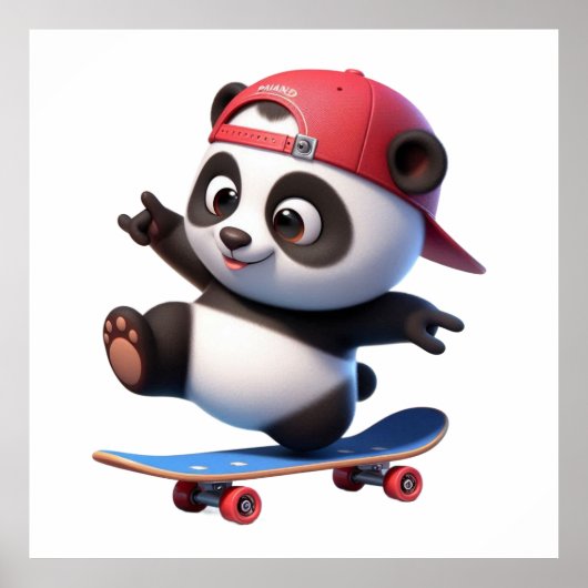 Poster Illustration d'un panda faisant du skateboard mign (Devant)