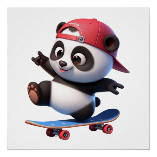 Poster Illustration d'un panda faisant du skateboard mign (Devant)