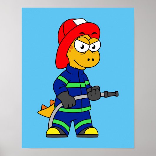 Poster Illustration D'Un Pompier Tyrannosaurus Rex. (Devant)