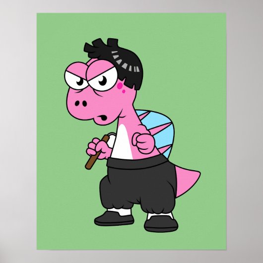 Poster Illustration D'Un Spinosaurus Bruce Lee. (Devant)