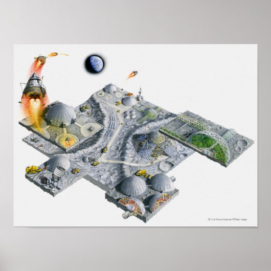 Poster Illustration d'une base futuriste sur la Lune (Devant)