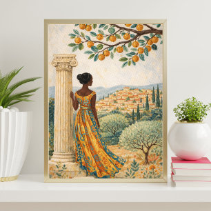 Poster Illustration d'une femme près d'une colonne avec u