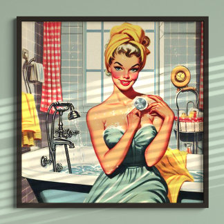 Poster Illustration d'une jolie broche de bain rétro vers
