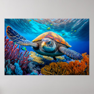 Poster Illustration d'une tortue de mer adorable