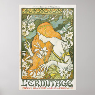 Poster Illustration élégante Art nouveau Femme Lys blanc