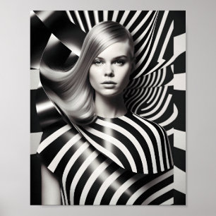 Poster Illustration Élégante D'Art Féminin Noir Et Blanc