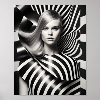 Poster Illustration Élégante D'Art Féminin Noir Et Blanc