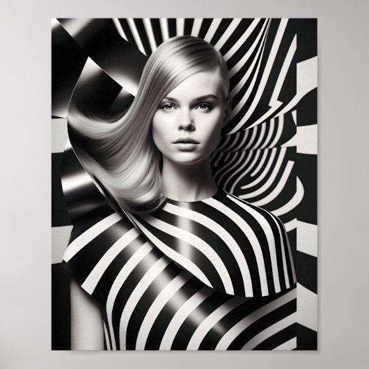 Poster Illustration Élégante D'Art Féminin Noir Et Blanc (Devant)