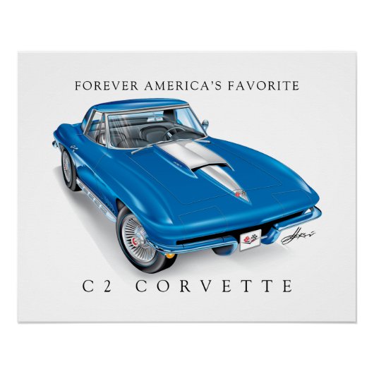 POSTER ILLUSTRATION ÉLÉGANTE DE LA C-2 VETTE (Devant)