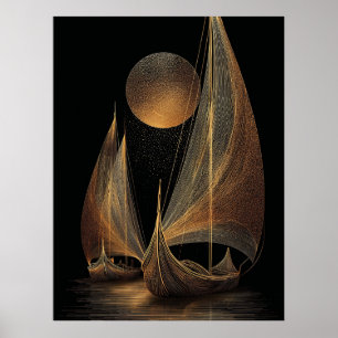 Poster Illustration élégante de la ligne d'or des Longshi