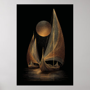 Poster Illustration élégante de la ligne d'or des Longshi