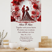 Poster Illustration Élégante De Mariage Rouge Avec Design (Cuisine)