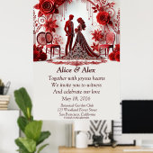 Poster Illustration Élégante De Mariage Rouge Avec Design (Bureau à domicile)