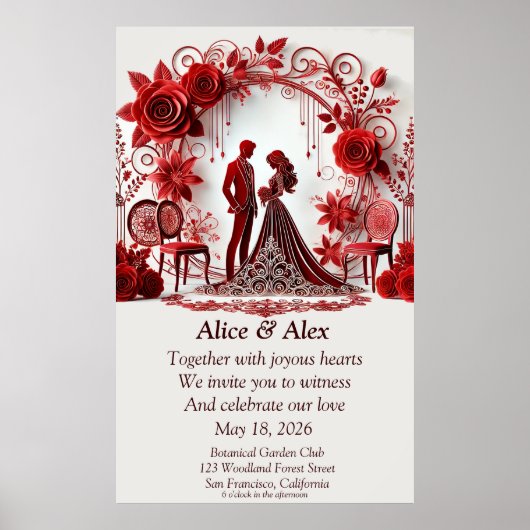 Poster Illustration Élégante De Mariage Rouge Avec Design (Devant)