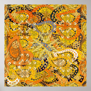 Poster Illustration en jaune, orange et marron. I