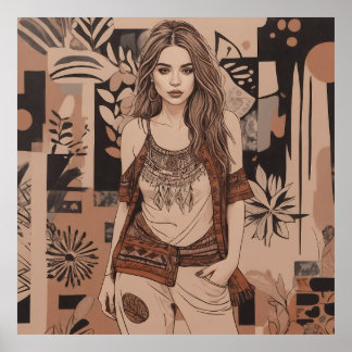 Poster Illustration féminine bohémienne