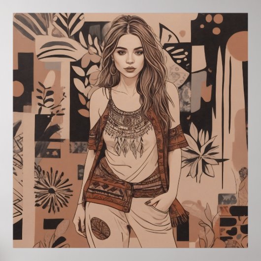 Poster Illustration féminine bohémienne (Devant)