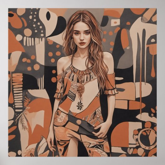 Poster Illustration féminine bohémienne (Devant)
