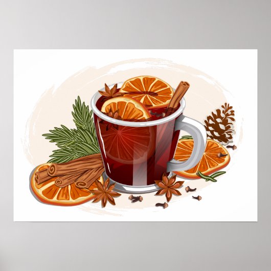 Poster Illustration festive de boisson de Noël Vin Chaud (Devant)