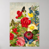 Poster Illustration Fleurs vintages/Papillons (Devant)