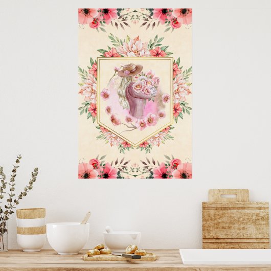 Poster Illustration Florale, Dame Du Printemps (Cuisine)