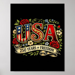 Poster Illustration florale de la liberté de 250 ans aux