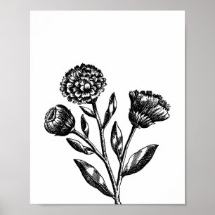 Poster Illustration Florale Minimaliste en Noir