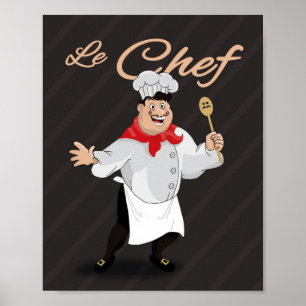 Poster Illustration française de chef de décor de cuisine