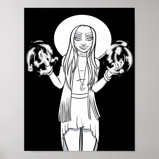 Poster Illustration gothique Noir Blanc Femme Anime Sorci (Devant)