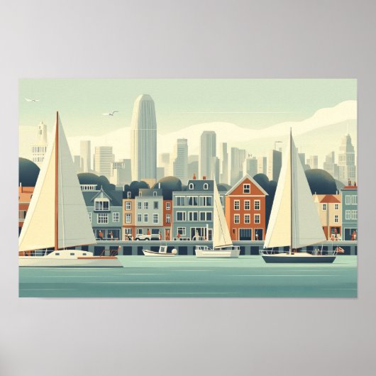 Poster Illustration graphique des bateaux à voile (Devant)