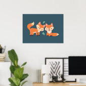 Poster Illustration graphique des renards orange mignons (Bureau à domicile)