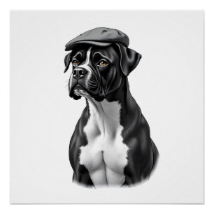 Poster Illustration graphique monochrome de Boxer vintage