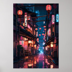 Poster Illustration japonaise de la rue Neon