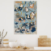 Poster illustration japonaise vintage de grenouilles pers (Cuisine)