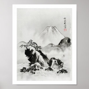 Poster Illustration japonaise vintage du mont Fuji (1887)