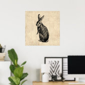 Poster Illustration lapin antique avec script (Bureau à domicile)