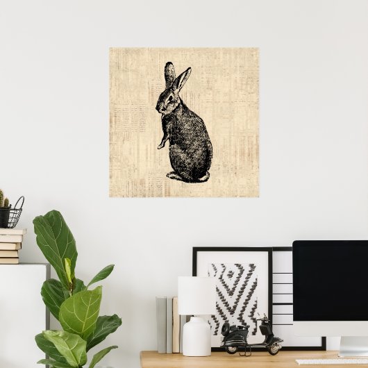 Poster Illustration lapin antique avec script (Bureau à domicile)