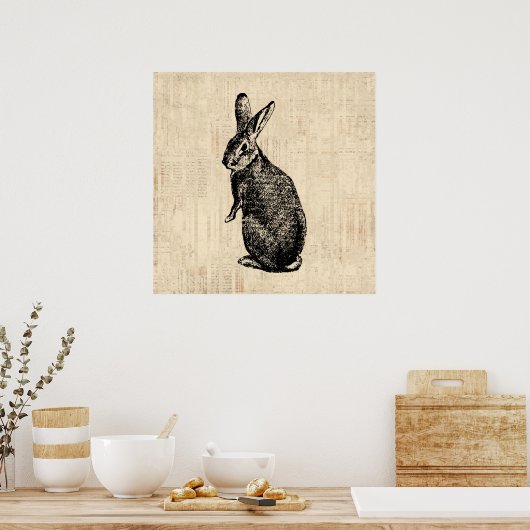 Poster Illustration lapin antique avec script (Cuisine)