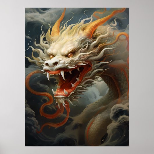 Poster Illustration majestueuse du dragon oriental Imprim (Devant)