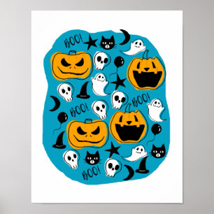 Poster Illustration mignonne de créatures de Halloween