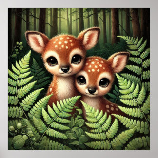 Poster Illustration Mignonne de Faon de Cerf des Bois – B