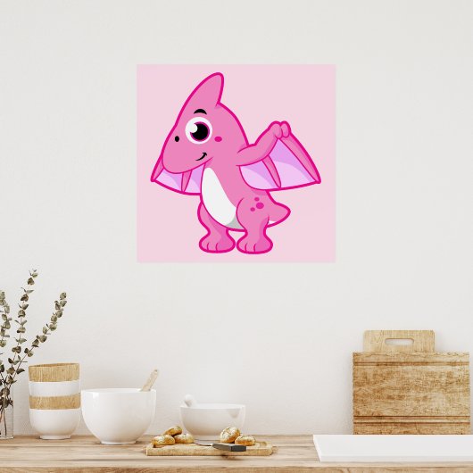 Poster Illustration Mignonne D'Un Pterodactyl. (Cuisine)