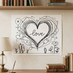 Poster Illustration minimaliste de cœur d'amour dessiné à