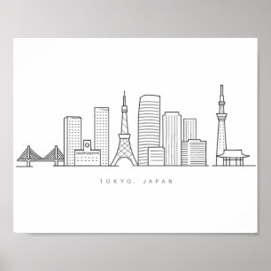 Poster Illustration minimaliste de la skyline de Tokyo