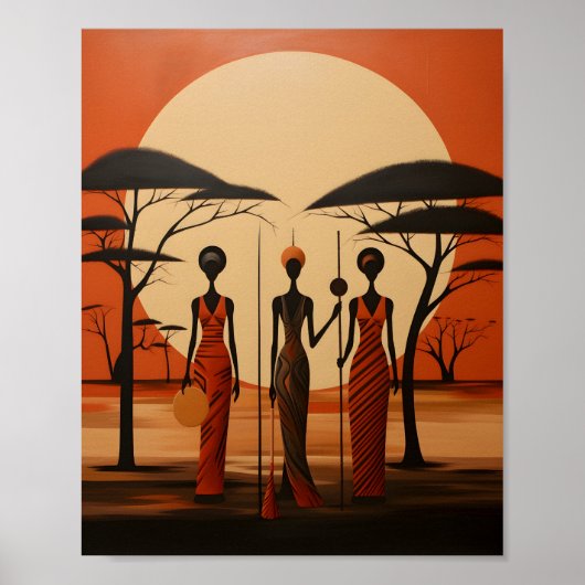 Poster Illustration minimaliste des filles africaines (Devant)