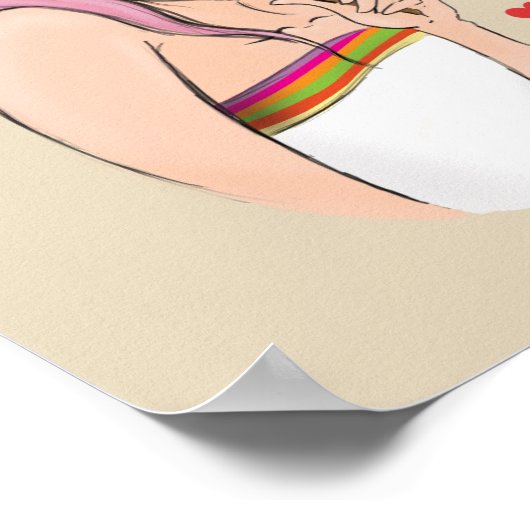 Poster Illustration Mode été fille glace crème (Coin)