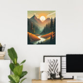 Poster Illustration Mountain Sunrise : Paysage détaillé (Bureau à domicile)