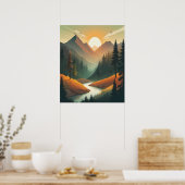 Poster Illustration Mountain Sunrise : Paysage détaillé (Cuisine)