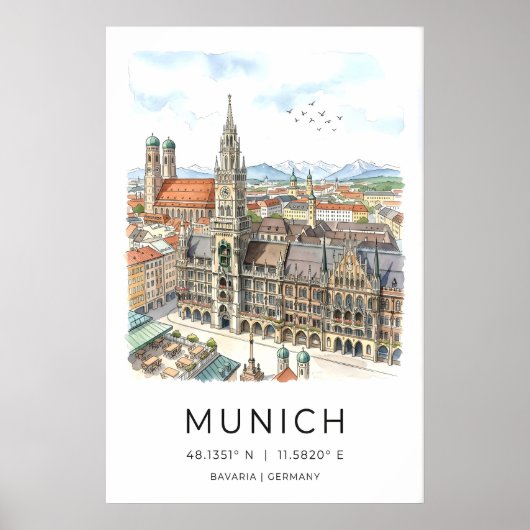 Poster Illustration murale de la skyline de Munich - Illu (Devant)